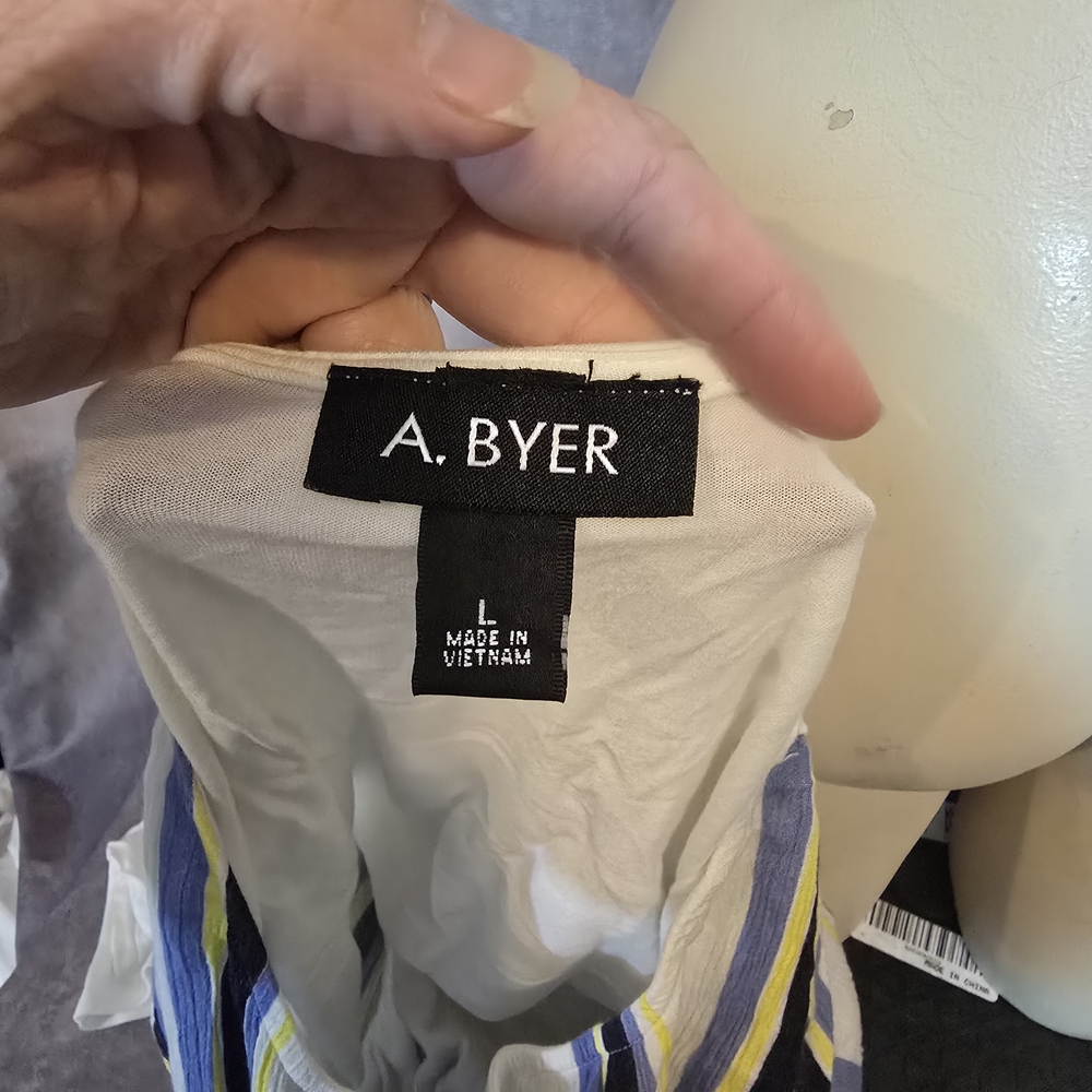 A. Byer Blue and Yellow Striped Tie-Front Tee - Picture 4 of 5